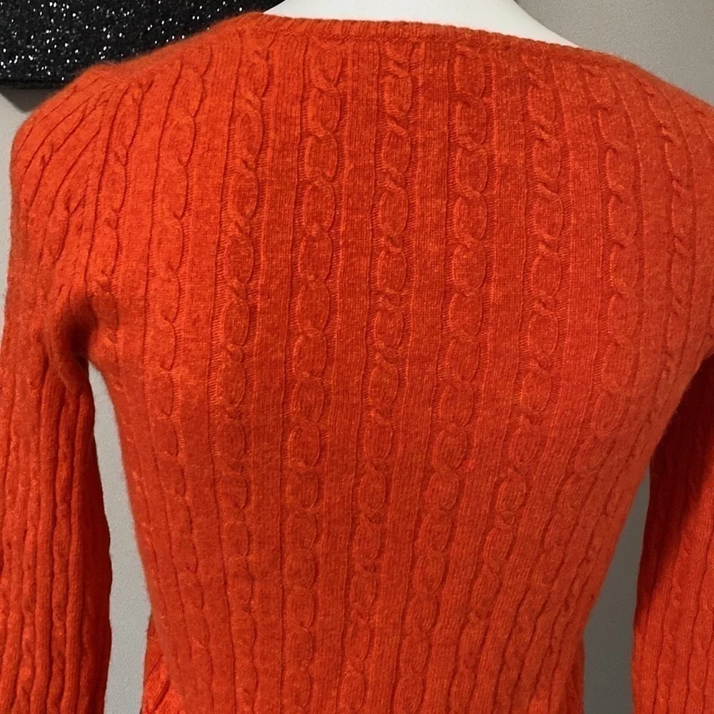 J Crew Orange Cable Knit Wool Cashmere Pullover Sweater Sz XS